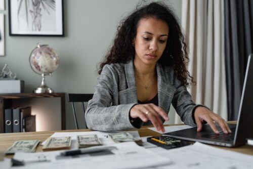 woman examining documents