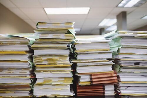 stacks of paper files